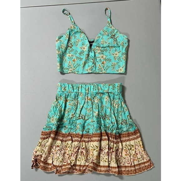 EXP - Teal crop top and multicolour Organza skirt main image 1